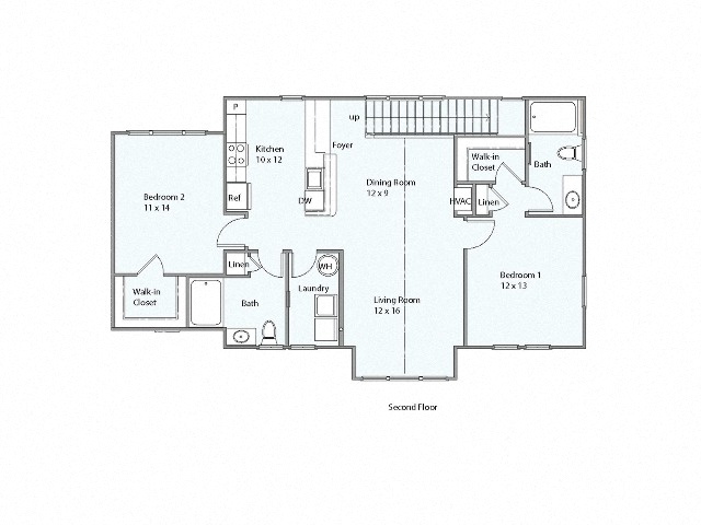 Floor plan for 2 beds, 2 baths, 1207 sqft